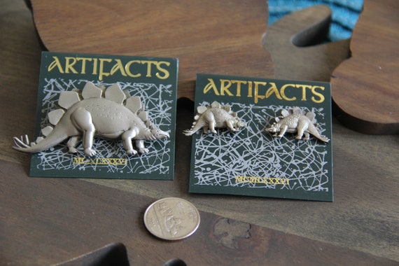 JJ Jonette Stegosaurus Pin & earring set Signed V… - image 3