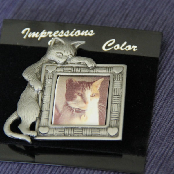 JJ Jonette Cat Pin  Vintage signed Love my Cat picture frame pin/brooch  1980's Pewter Rare Cat Lover Christmas Gift Kitty Cat