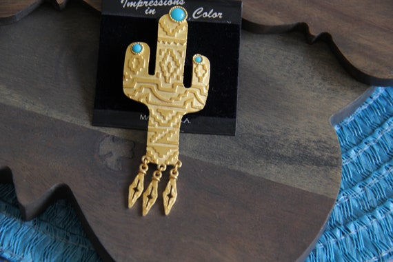 JJ Jonette Gold Tone Cactus with Blue stones Sout… - image 4