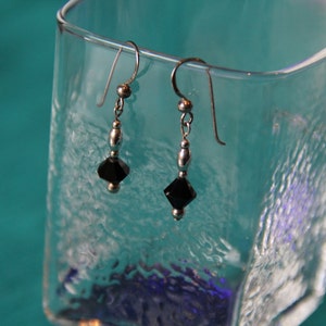 Sterling SIlver Crystal Earrings Black with hook Valentines Day Gift Great Unique Earrings Lovely Black Crystal Earrings