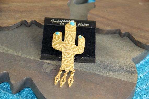 JJ Jonette Gold Tone Cactus with Blue stones Sout… - image 3