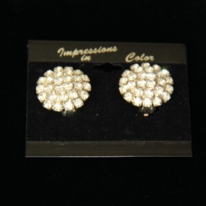 Rhinestone Round Classic Earrings Clip On Vintage 1980&#39;s Wedding Prom Bridal Accessories Vintage NEW NNever worn