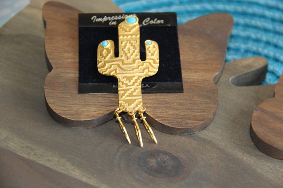 JJ Jonette Gold Tone Cactus with Blue stones Sout… - image 2