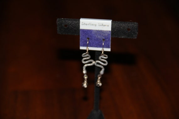 Sterling Silver snake earrings with yin yang Hook… - image 1
