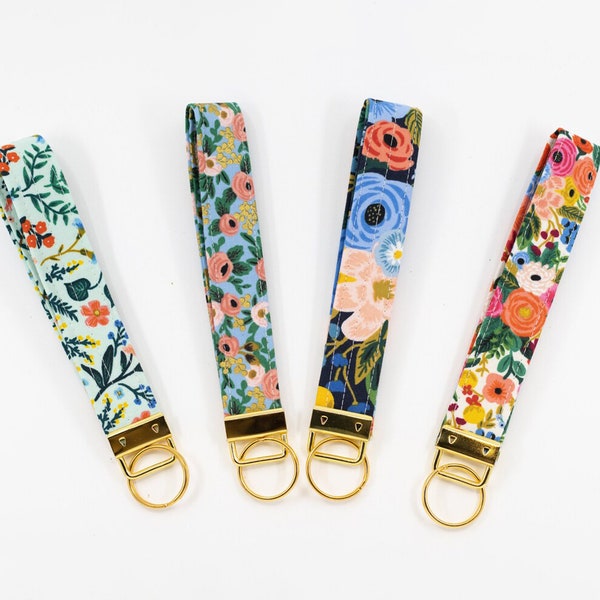 Floral Keychain Wristlet - Rifle Fabric Key Fob, Key Strap for Purse, Small Gifts for Coworker,  Office Keychain, Strap for Keys
