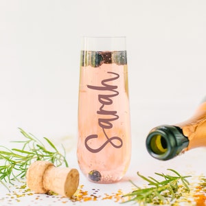 Bridesmaid Rose Gold Bridesmaid Champagne Flutes, Bridesmaid Gift, Personalized Champagne Flute, Bridesmaid Proposal, Glass Champagne Flute