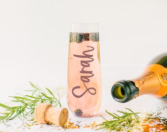 Bridesmaid Rose Gold Bridesmaid Champagne Flutes, Bridesmaid Gift, Personalized Champagne Flute, Bridesmaid Proposal, Glass Champagne Flute