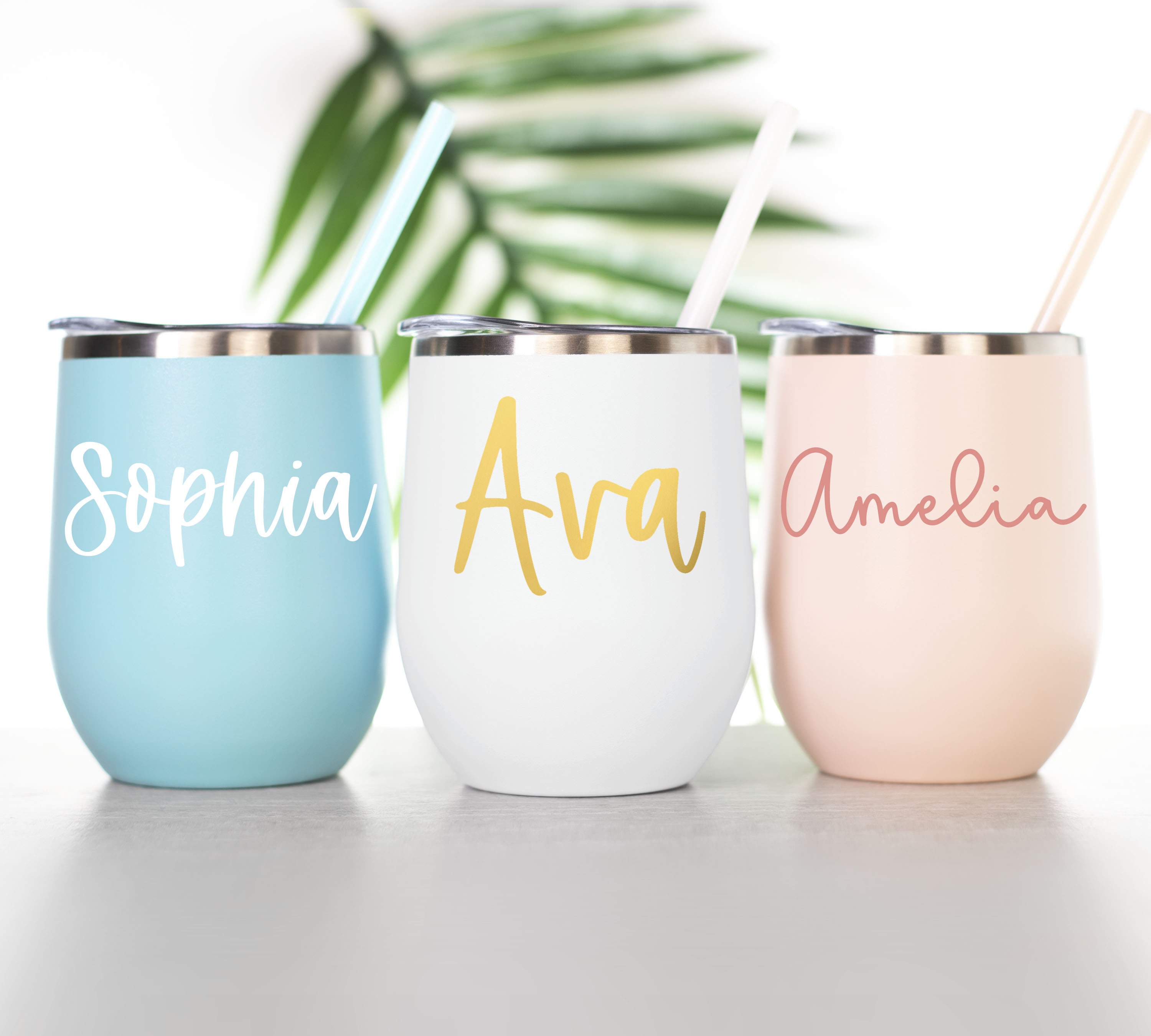 Bridesmaid Gifts Personalized Wine Tumblers Bridal Party Cups Stemless –  UrWeddingGifts