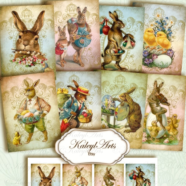 Vintage, Easter Card, Vintage, Victorian, Easter, Postcards, Digital Collage Sheet, Instant Download, Printable Rabbit, Bunnies, Eggs