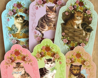 Felino... marcadores digitales, etiquetas, shabby chic, marcadores hoja de collage digital, imágenes vintage, regalo, marcas, artesanía, diario