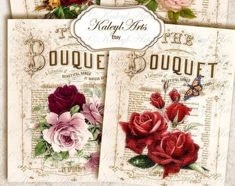 Bouquet, roses, big, decoupage, transfer, nostalgic, shabby chic, digital, collage sheet, tags, greeting cards, for bags,t-shirts,journal