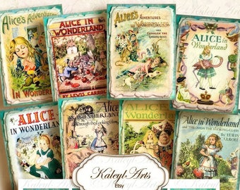 Alice, País das Maravilhas, ATC, B6, capa de livro, etiqueta de presente, vintage, chique gasto, cartões colecionáveis, imprimível, histórias, diário, cartões comemorativos, papelaria,