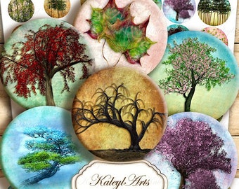 printable,trees,leaves,coasters,circles,cabochon,stickers,digital,glass resin,pendant jewelry, pocket charm, magnets, pin, nature,journal