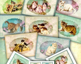Cats,cat friend,victorian,vintage,shabby chic B6,ATC,printable cards,invitation,printable,crapbook,stationery,cards,roses,jornal,kaleylarts