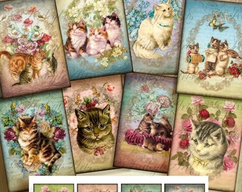 download, vintage, cartões, gatos, digital, 2,5 x 3,5 polegadas, etiquetas para presentes, coisas efêmeras, diário, scrapbooking, marcadores, registro no diário, ATC