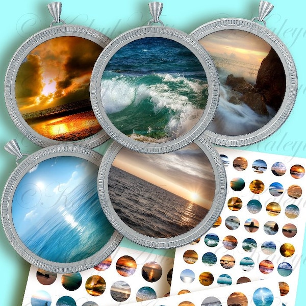 cabochon, 1 "(25mm), 1.5" (38mm), printable, circle, pictures, photos, water, sea, ocean,digital,for glass,resin,pendants,jewelry,48 designs