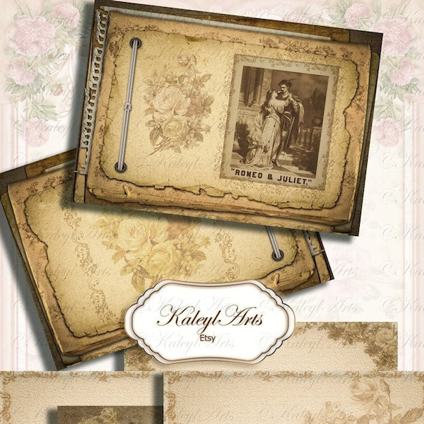 Romeo and Juliet scrapbook,journal, vintage album, shabby chic, diary, notebook, printable templates, Din A4, supplies, diary, guestbook,
