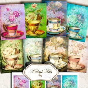 Cups, victorian, vintage,journal, invitation, printable, download, scrapbook, cards, ATC, ephemera, nostalgic, decoupage, B6, PDF, JPG