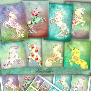 Unicorn, fantasy, ATC, journal, card, walart, fairytale, printable, mythical creature, scrapbook, jewelery box, display, collage,fairies