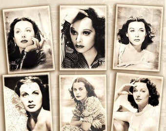 Printable, ATC, B6, Vintage, Hedy Lamarr, Actress, Inventor, Trading Cards, Victorian, Letter Card, Journal, Scrapbook, Ephemera, Beauty,