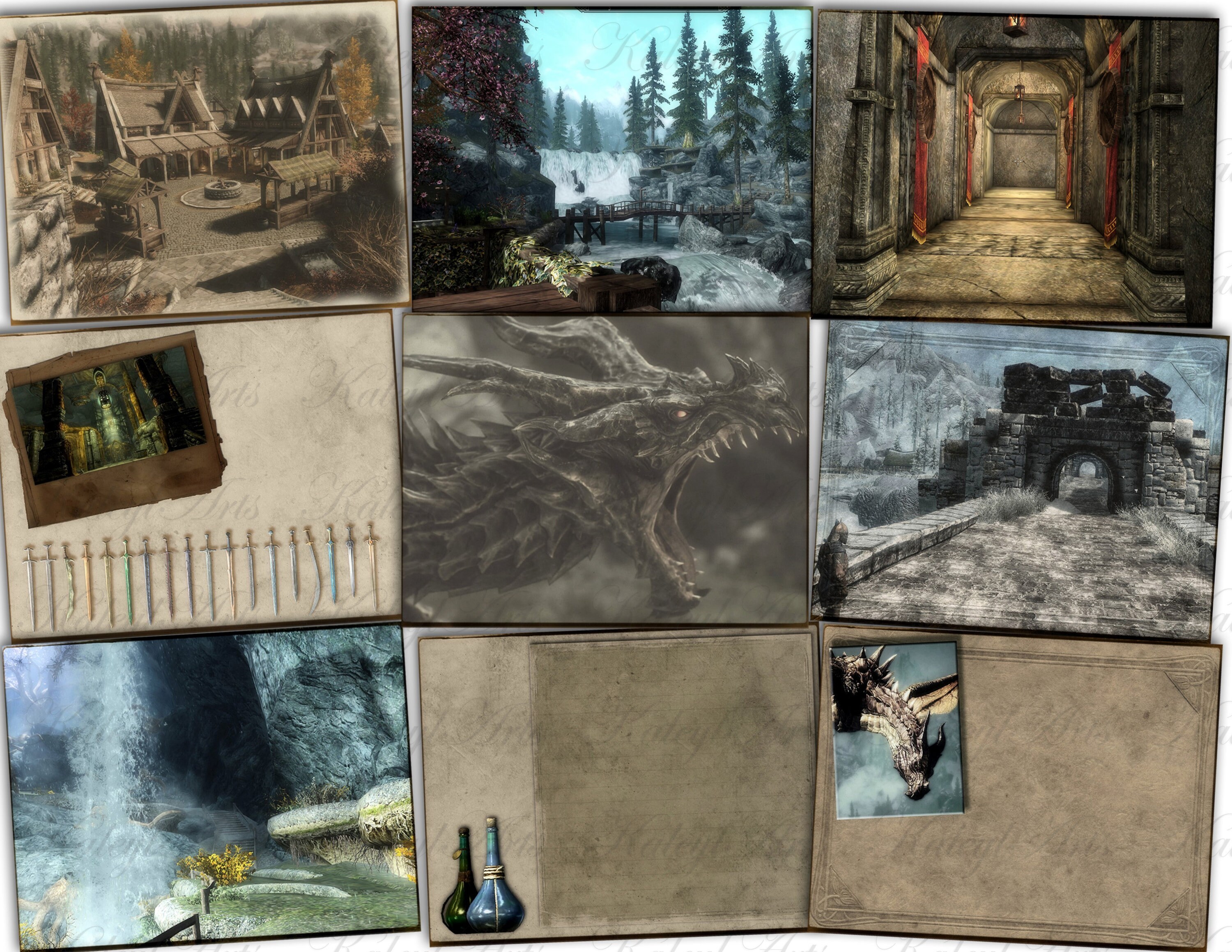 Skyrim, Journal, Pages, Printable, Scrapbook, Diary, Notebook, Dragon