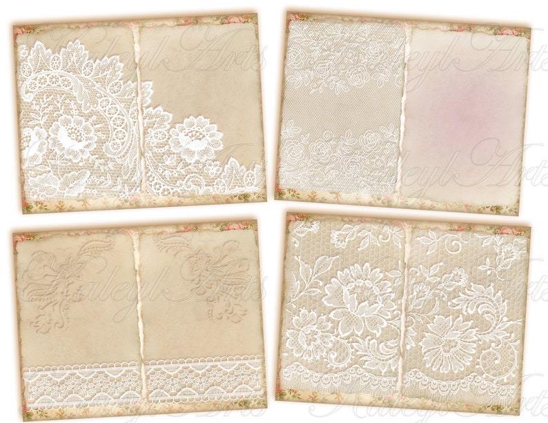 Journal pages, lace, vintage, romantic, shabby chic, foldable pages, Victorian, collage, printable, junk journal pages, image 3