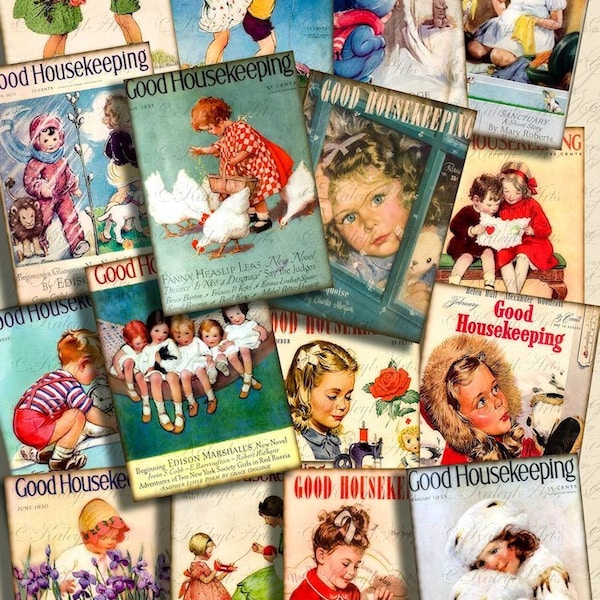 Vintage, magazine, kids, cover, housekeeping, household, ATC, B6, printable pictures, journal, scrapbook, card, shabby chic, past, magazine