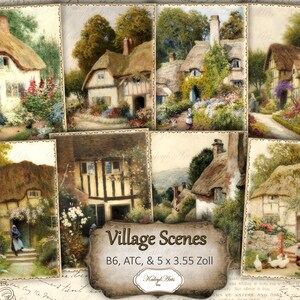 village, scènes, peintures,vintage,3 formats, nostalgique, album, cartes,cartographie, éphémère,téléchargement imprimable,journal,KaleylArts