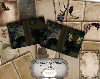Dragon Grimoire, Book of Shadows, B6, Dark Journal, printable, digital images, vintage,foldable,pages,templates,halloween,junk journal,diary