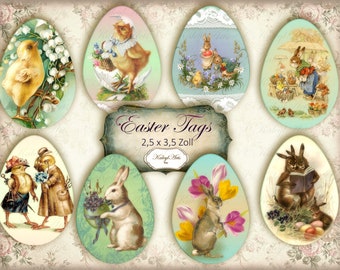 Easter, gift tags, cards, vintage, digital collage sheets, instant download, printable, rabbits, bunnies, eggs, Easter card, Victorian