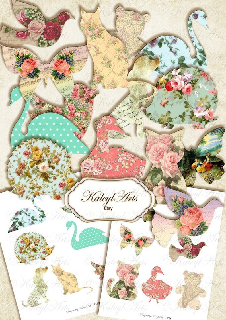 Animals for card making scrapbook vintage gift tags small, printable pages album scrapbook card decoration shabby chic ornament