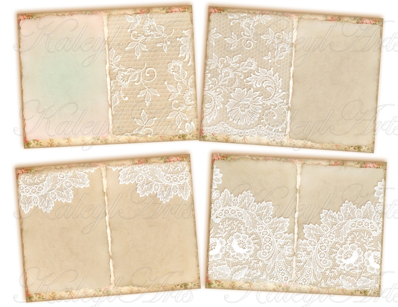 Journal pages, lace, vintage, romantic, shabby chic, foldable pages, Victorian, collage, printable, junk journal pages, image 4