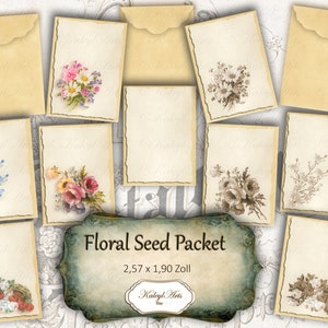 Flowers, small envelopes, ephemera, seeds, sachets, vintage, packaging, scrapbook,instant download,envelope,printable,journal,nostalgic