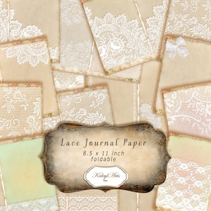 Journal pages, lace, vintage, romantic, shabby chic, foldable pages, Victorian, collage, printable, junk journal pages, image 1