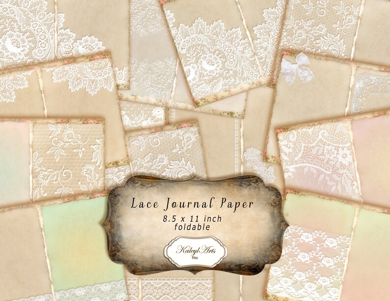 Journal pages, lace, vintage, romantic, shabby chic, foldable pages, Victorian, collage, printable, junk journal pages, image 1