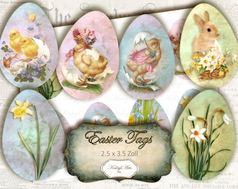 Easter, gift tags, cards, vintage, digital collage sheets, instant download, printable, rabbits, bunnies, eggs, Easter card, Victorian