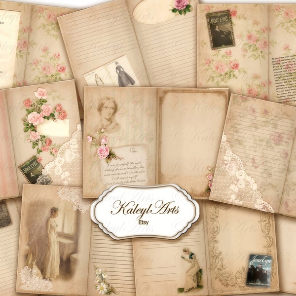 bronte love, jane eyre, diary, notebook, envelope, atc, scrapbook, victorian, epherma, foldable,stationery,album,journal,diary pages,paper