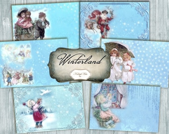 Winter, Christmas, postcard, vintage, viktorian, nostalgic, printable greeting card, scrapbook, Nicholas, invitation, gift tags, journal