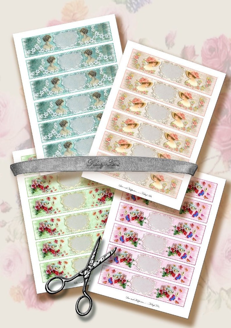 Banderole, wrapper, cosmetics, soap, wrapping, scrapbook, banner, pastel, 18x4cm, 7 x 1.5 inch, vintage, shabby chic,victorian DIY,printable image 2