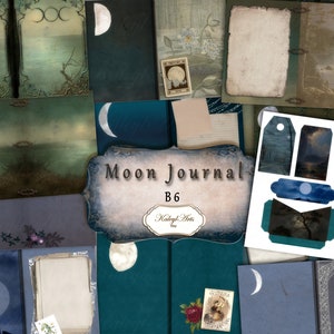 mond, journal, scrapbook,Tagebuch,druckbar,Buch der Schatten,Traumbuch,vintage,mit label,Lesezeichen,kleine Tasche,KaleylArts