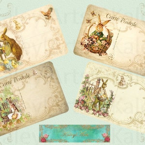 Pâques... Carte,Cartes postales vintage numériques, Shabby Chic Postcards, Ephemera, Image Digital Paper Cards, Carte d’invitation, 10 x 15 cm, 5,9x3,9P