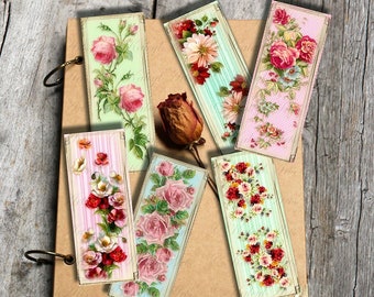 printable, nostalgic, vintage, shabby chic,bookmark,roses,flowers, for scrapbook,card making, magnets, 5x2 inch, victorian, domino,journal