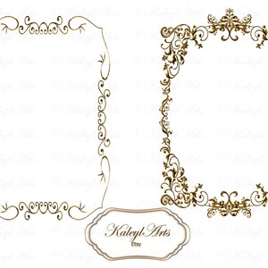 May include: Two ornate gold frames with intricate scrollwork designs. The frames are empty and ready to be used for a variety of purposes. The text "KaleyL Arts Etsy" is visible at the bottom of the image.