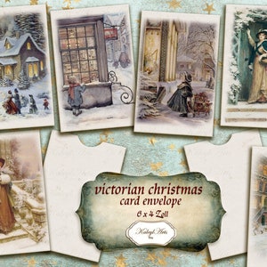 Vitoriano, Natal, envelope, envelope, presente em dinheiro, voucher, vintage, nostálgico, para cartões, para impressão, coisas efêmeras, download instantâneo, álbum de recortes
