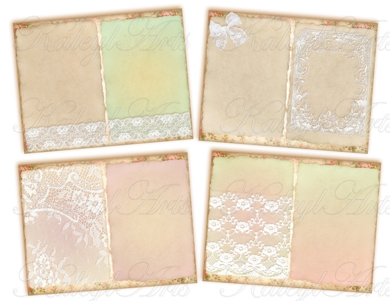 Journal pages, lace, vintage, romantic, shabby chic, foldable pages, Victorian, collage, printable, junk journal pages, image 2