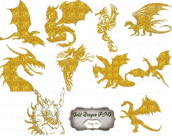 Fantasy, magical, dragon, gold, glittering, PNG, transparent background, decoupage, card design, textile design,bag design,invitation design