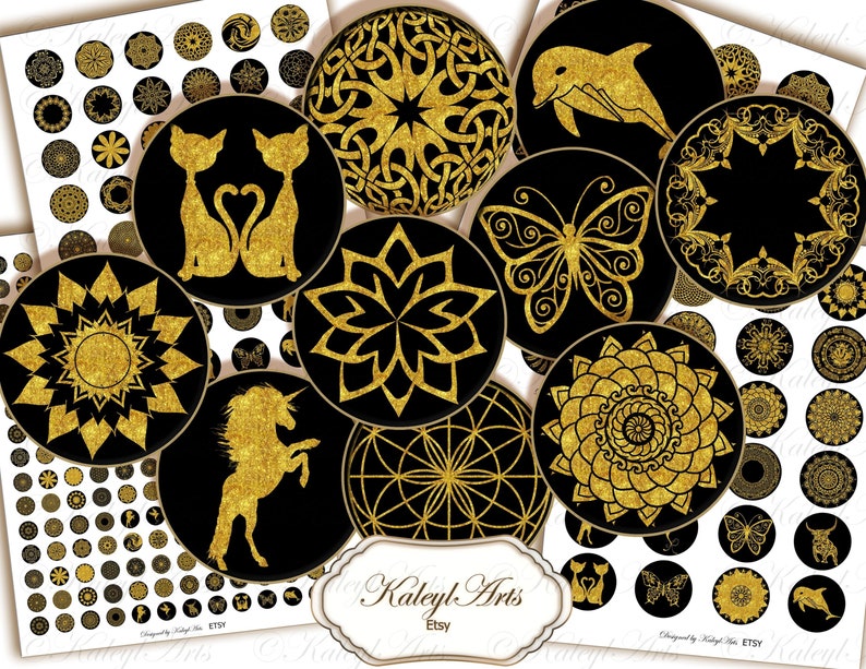 jewelry making gold cabochon black Circles cabochon,sticker,digital,glass resin,pendant jewelry,pocket mirror,magnets,rings,earrings,