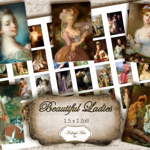 Mesdames, peintures, vintage, victorien, dominos, aimant, album, fabrication de cartes, petites images, accessoires, aide-mémoire, imprimable, mini journal, mini livre