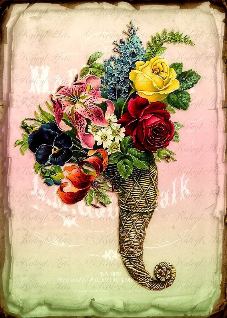 Bouquet, Vintage ATC, Floral, Printable, Vintage Collage, Shabby Chic ...