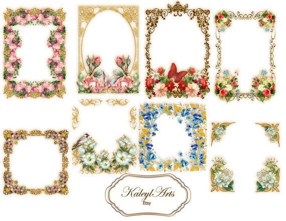 Gold Flowers Frame Transparent No Background Scrapbook Etsy